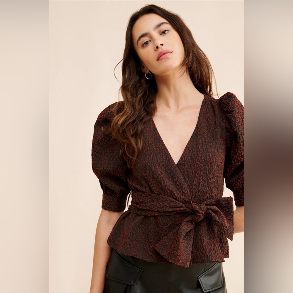 Hutch Wrap Peplum Blouse in Black and Rust